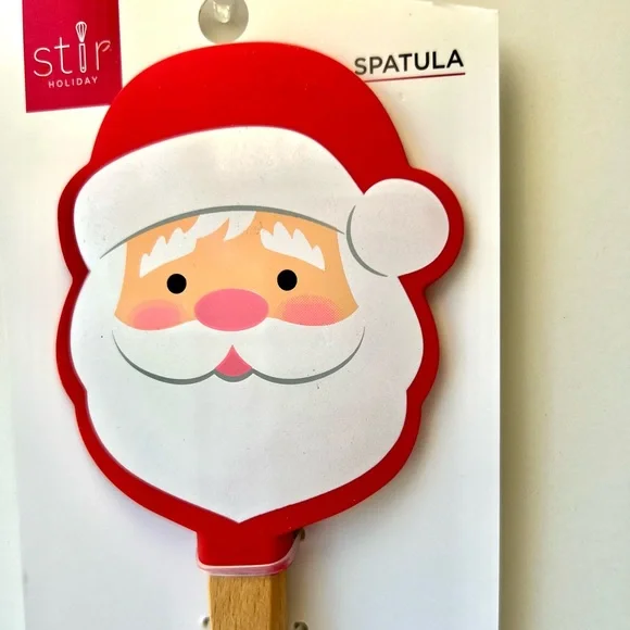 Christmas Santa Claus Face Shaped Silicone Spatula Wood Handle Holiday Party - Picture 5 of 7
